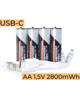 AA USB-C 2800 mWh Genopladelige batterier